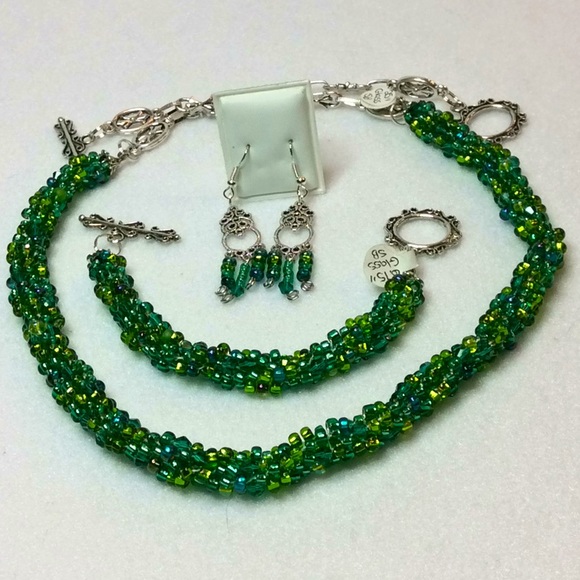 FINAL SALE PRICE Lia Rosa Sea Green Woven Jewelry Set - Picture 1 of 5